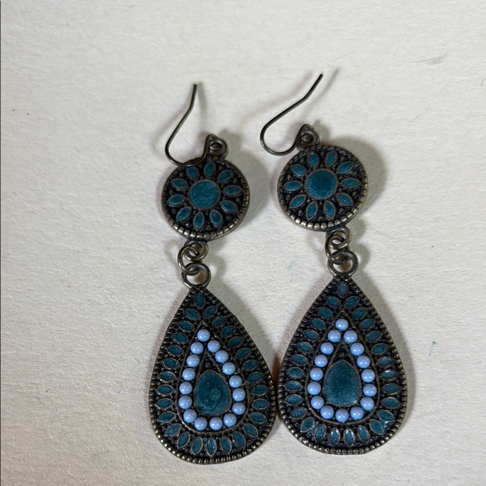 Elegant Teal and White Dangle Earrings